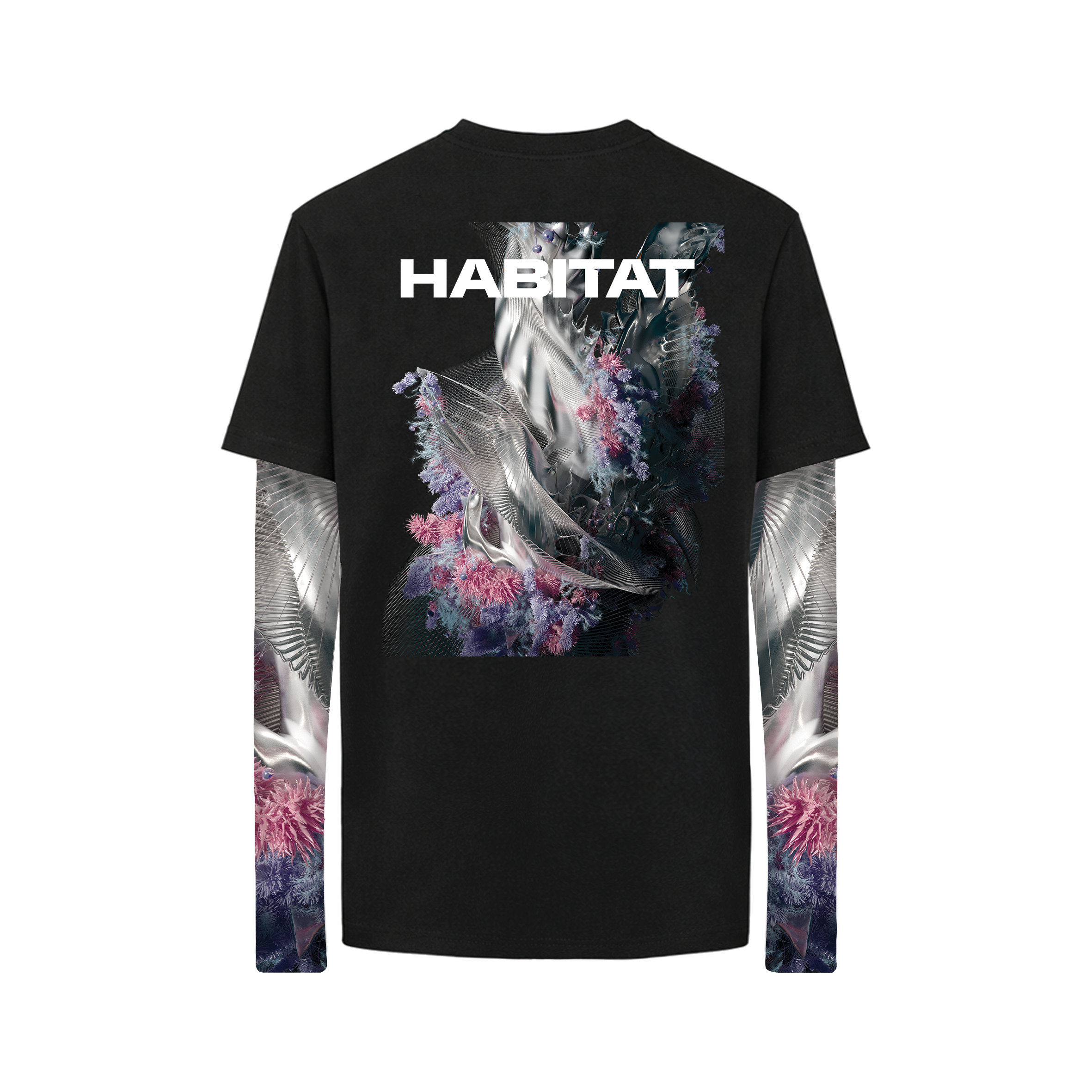 中*帯様 【BIO】 LAYERED L/S TEE 2SLEEVE PRINT BACK' LAYERED TEE - HABITAT
